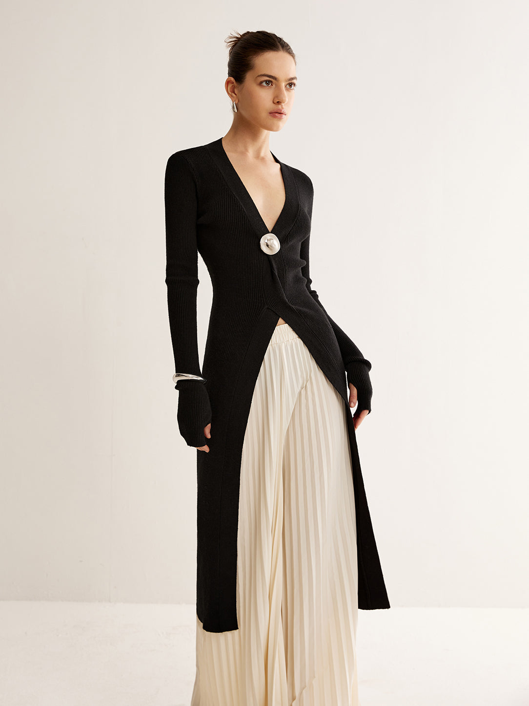 Fudus Knitted Long Top with Metal Decor Detailing