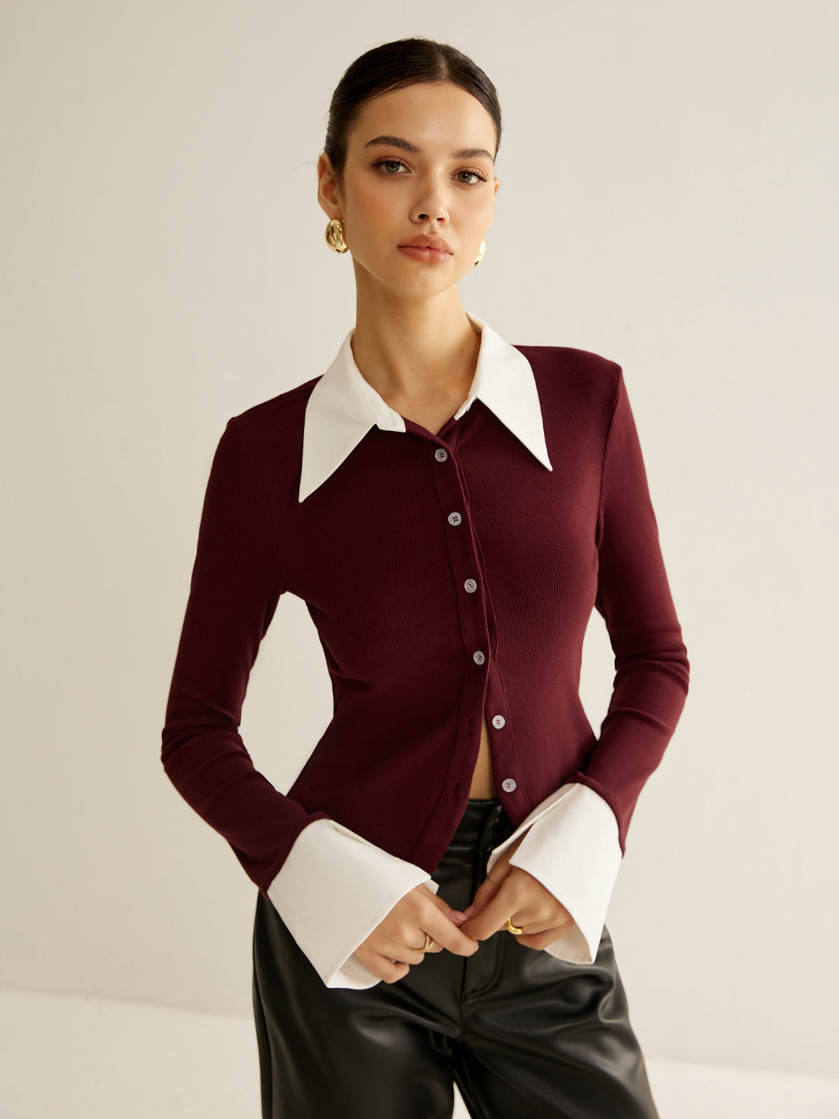 Fudus Contrast Button-Down Shirt with Two Features