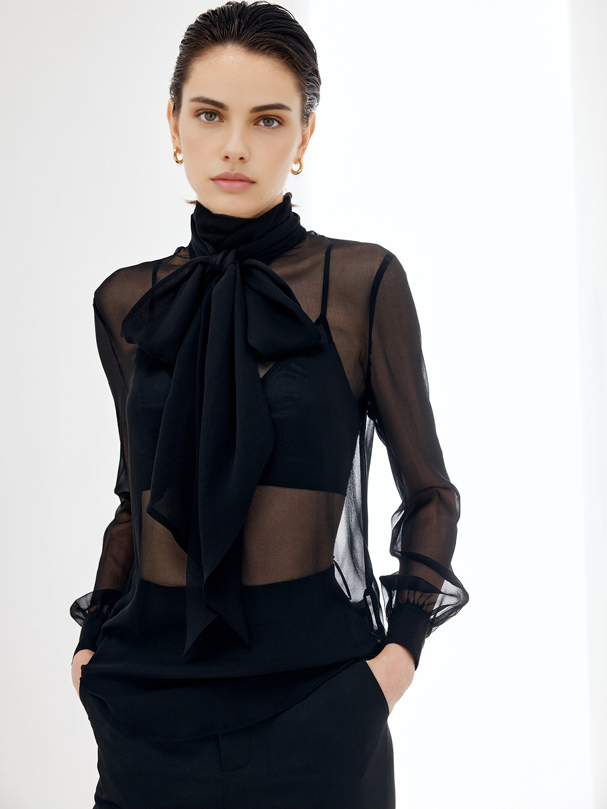 Transparente Chiffonbluse mit Schleife von Fudus