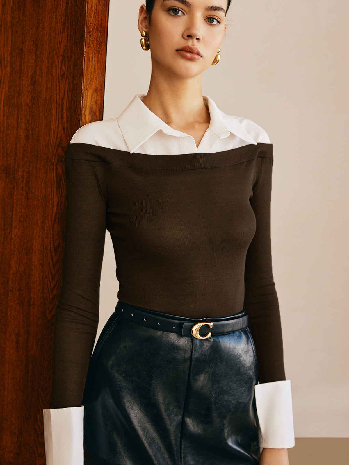 Slim-fitting Semi-Sheer Jersey Panel Top by Fudus