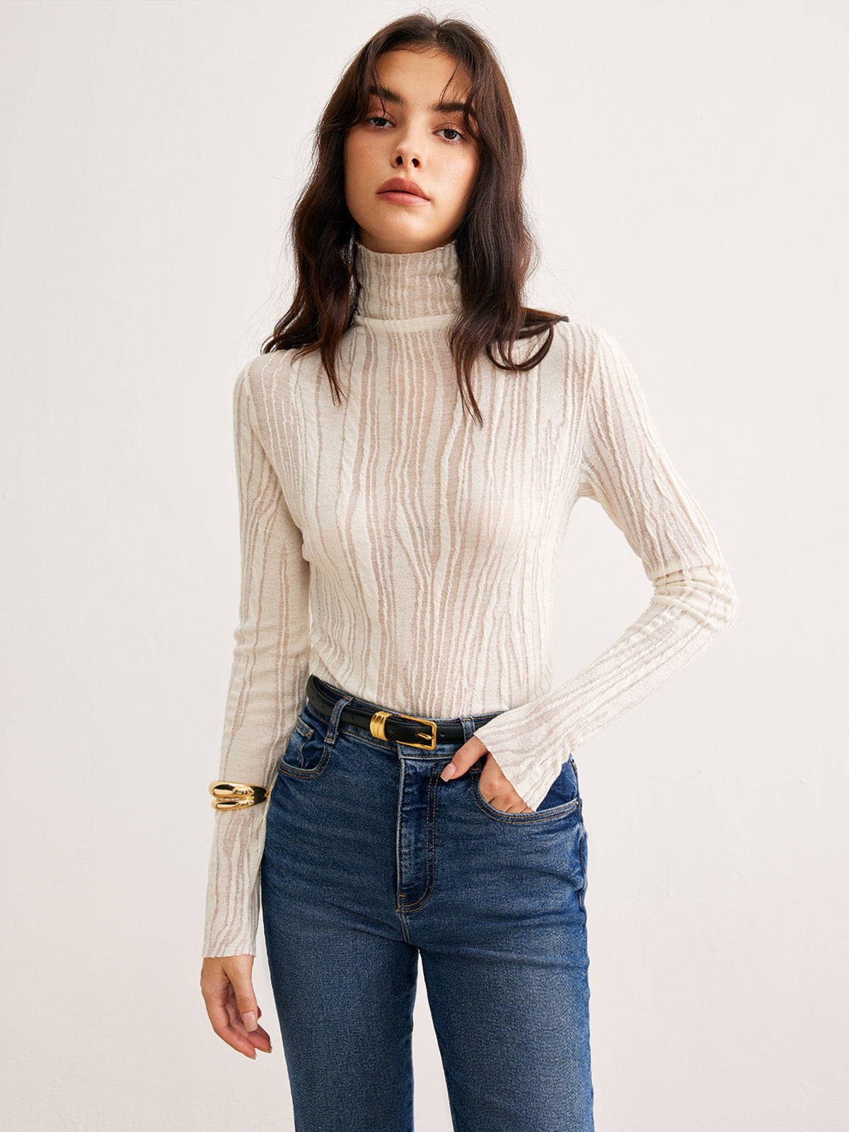 Fudus Slim Fit Semi-Sheer Turtleneck
