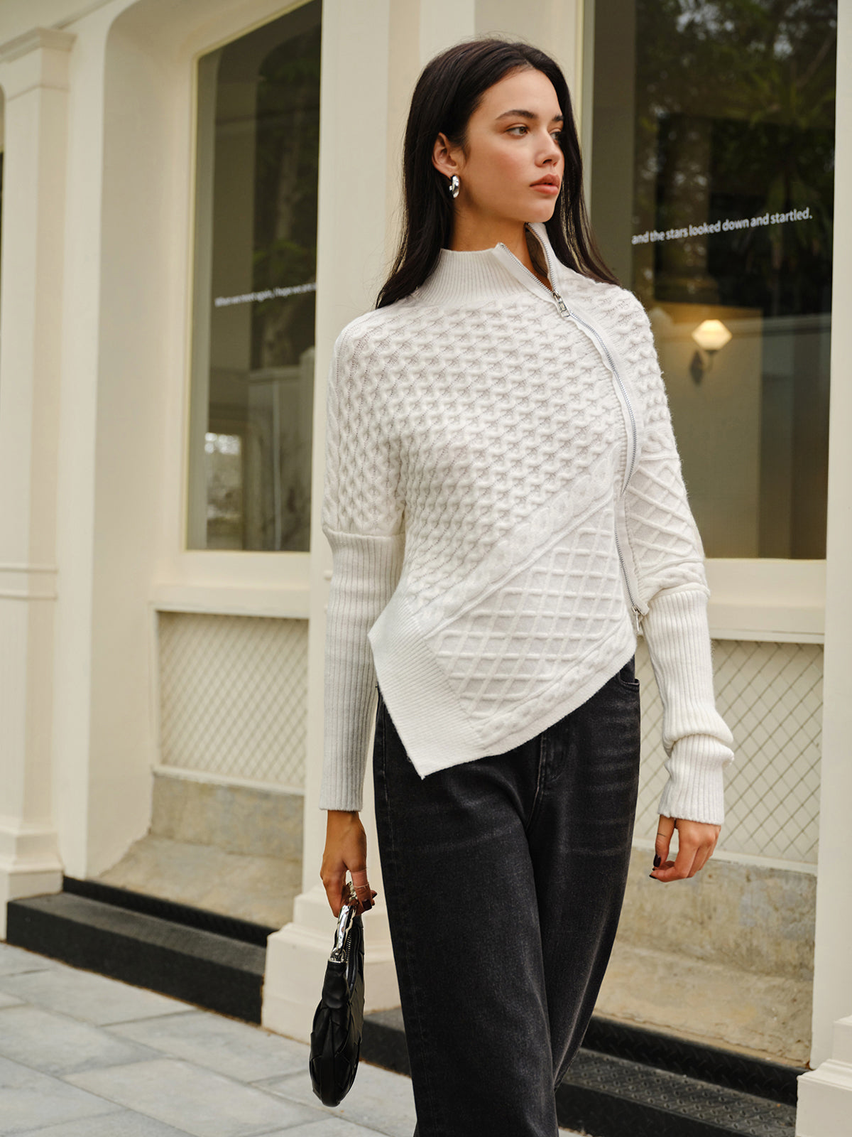 Krohn-e | Strickjacke mit Asymmetrischem Reißverschluss Strukturiertes Muster Modern und Warm