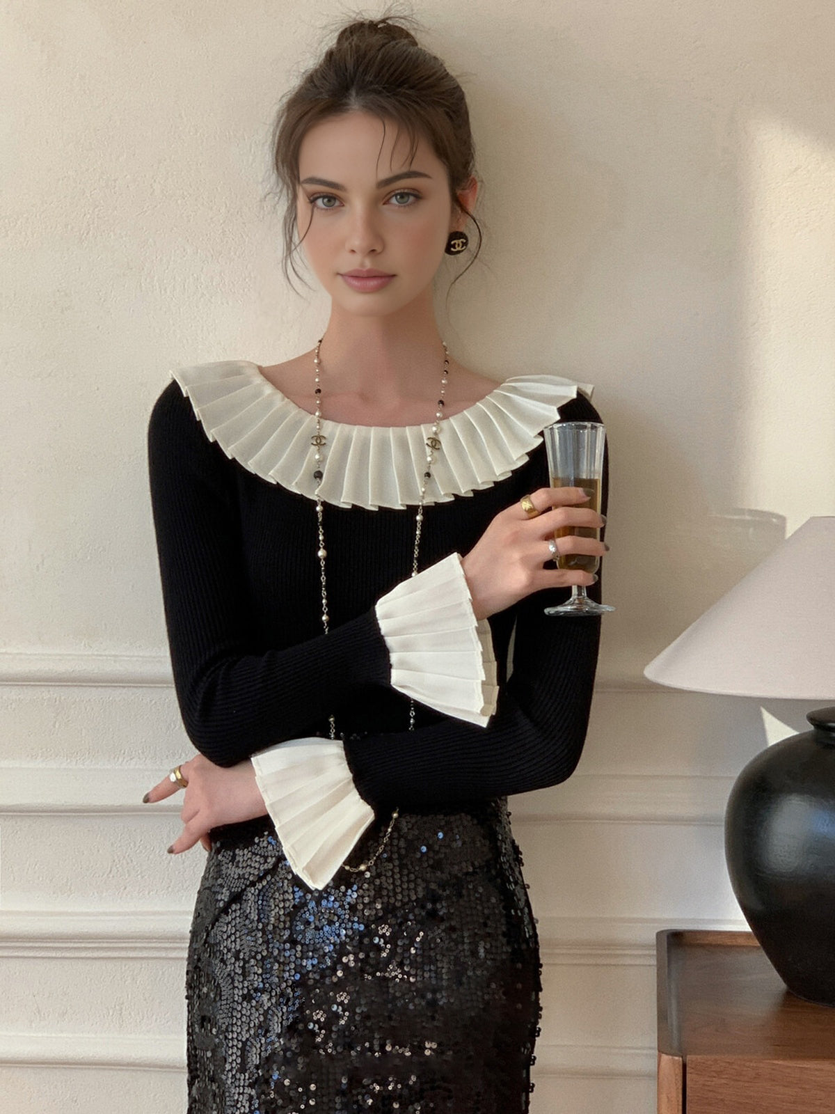 Gestricktes Oberteil mit Farbblock-Muster von Fudus