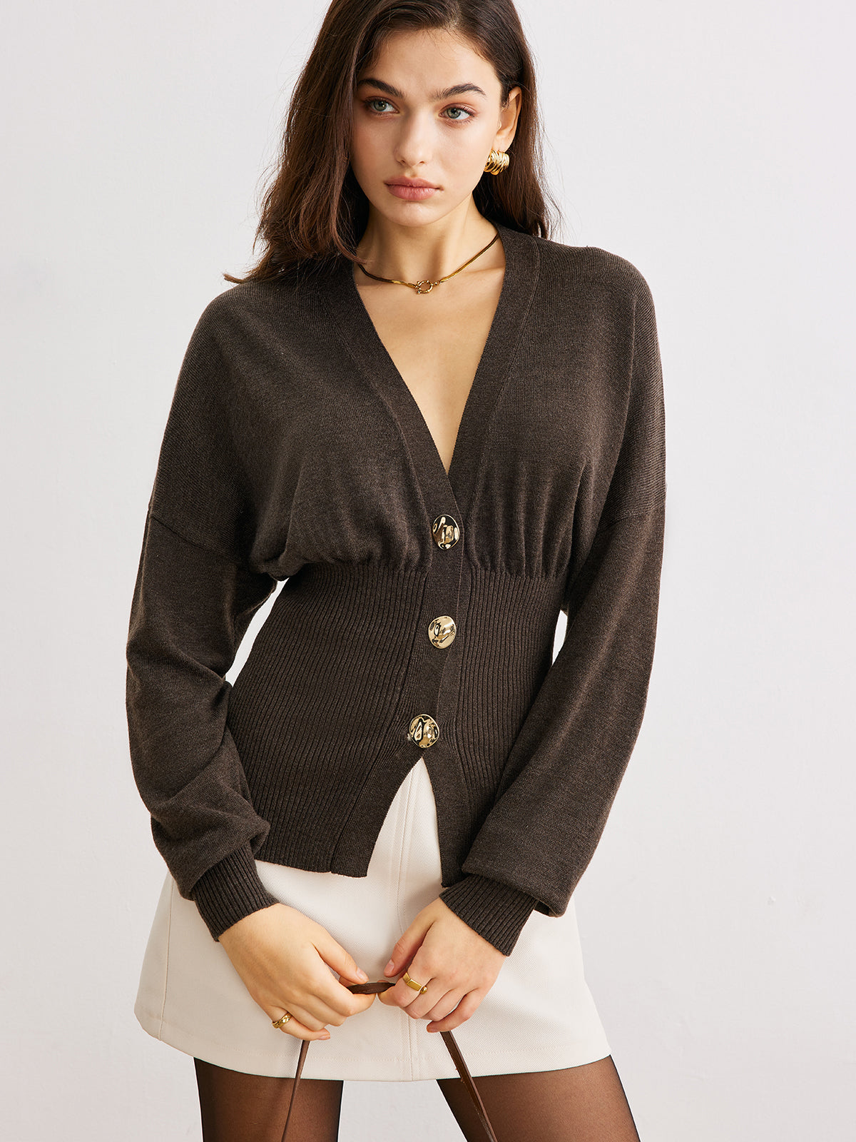 Krohn-e | Cardigan mit Knöpfen Rippstrick Tailliert Elegant und Bequem