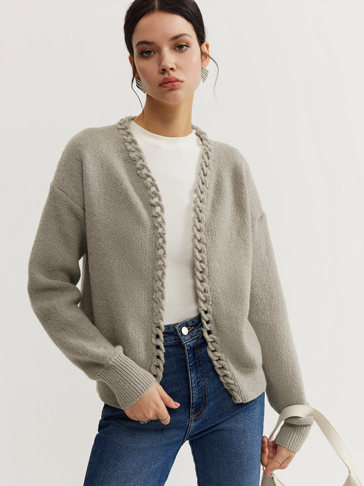 Krohn-e | Cardigan mit Geflochtenem Rand Weicher Strick Zeitloser Komfort