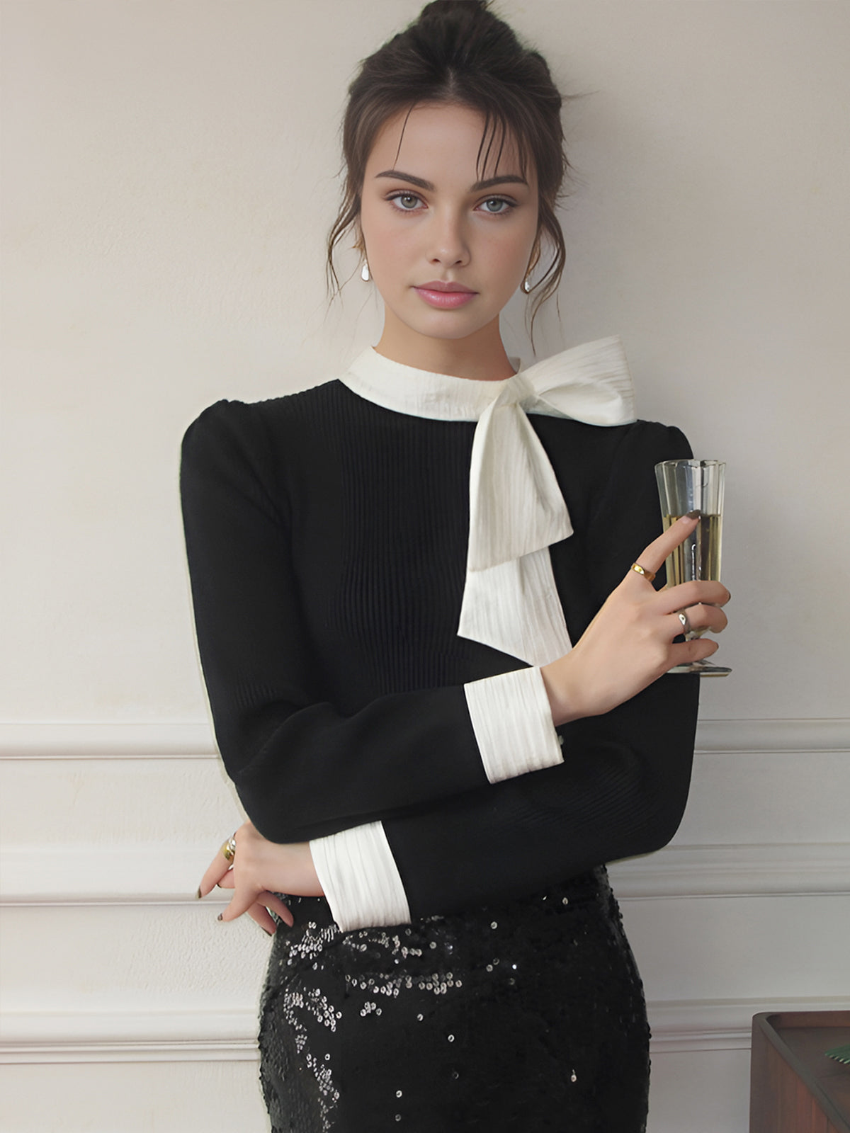 Gestricktes Oberteil mit Farbblock-Schleife von Fudus