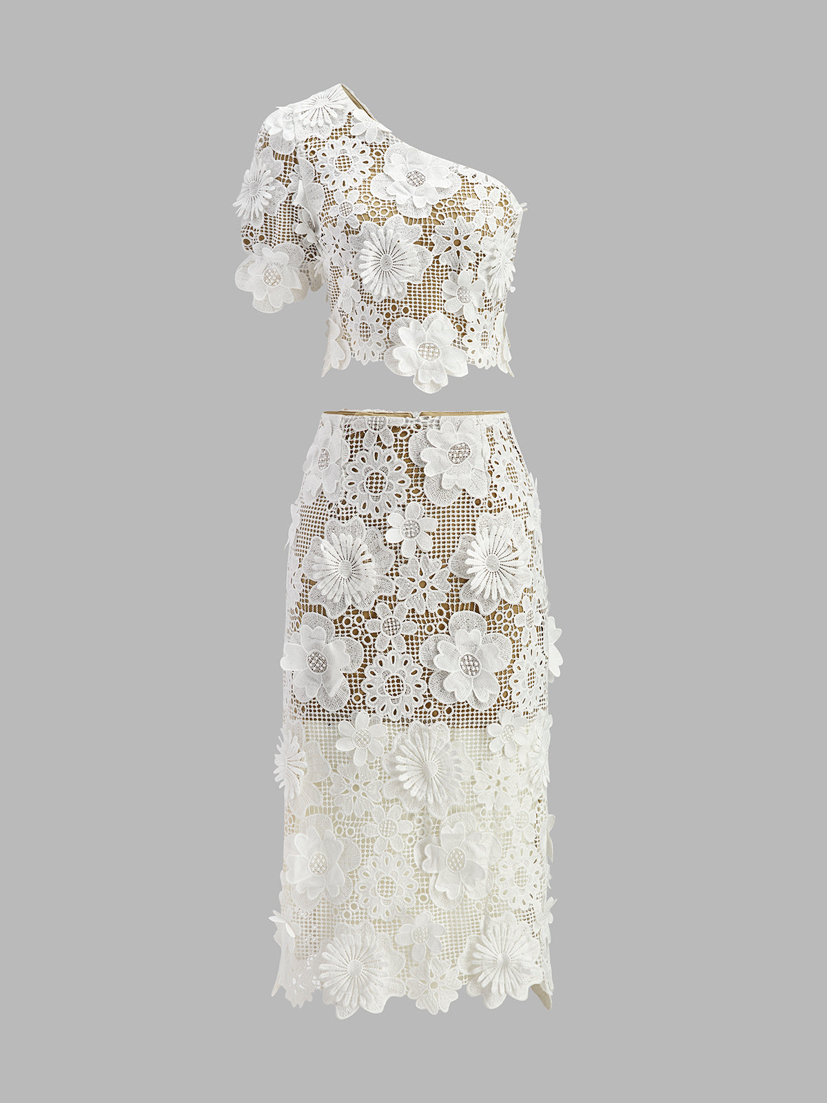 Fudus asymmetrisches Spitzentop und Rock-Set mit Blumenmuster