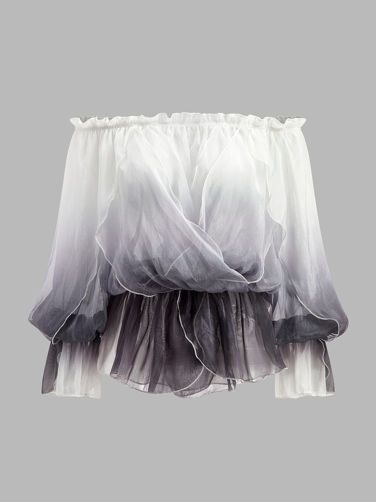 Fudus Chiffon Bluse: Semi-transparente, Blumenmuster, Schulterfrei, Farbverlauf