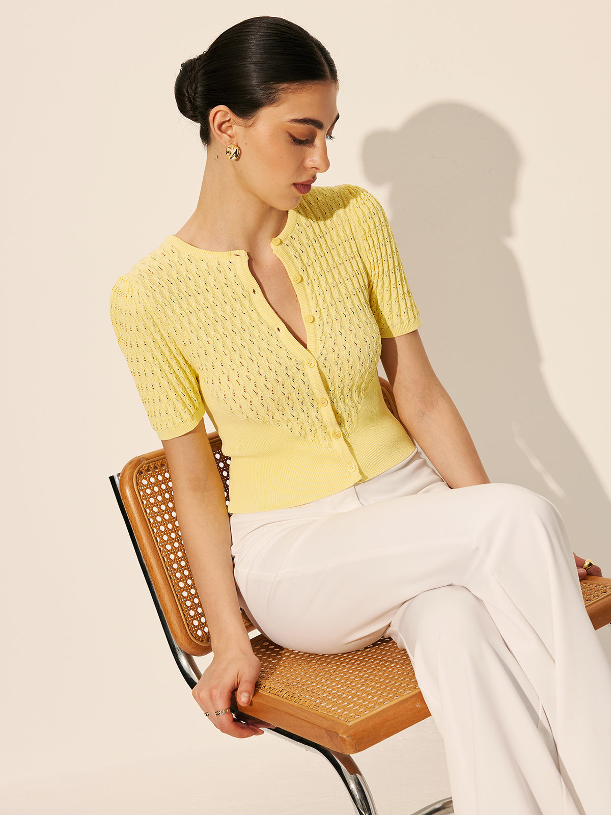 Fudus Hollow Knit Button Top