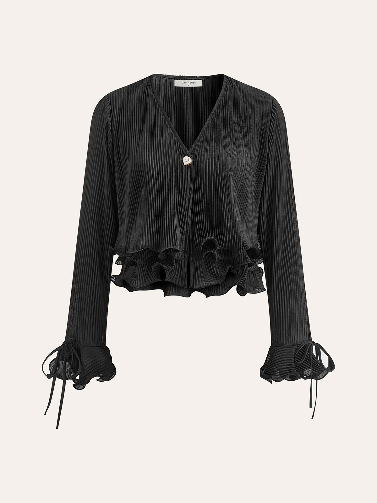 Plisse Bluse mit Knöpfen und Rüschen von Fudus