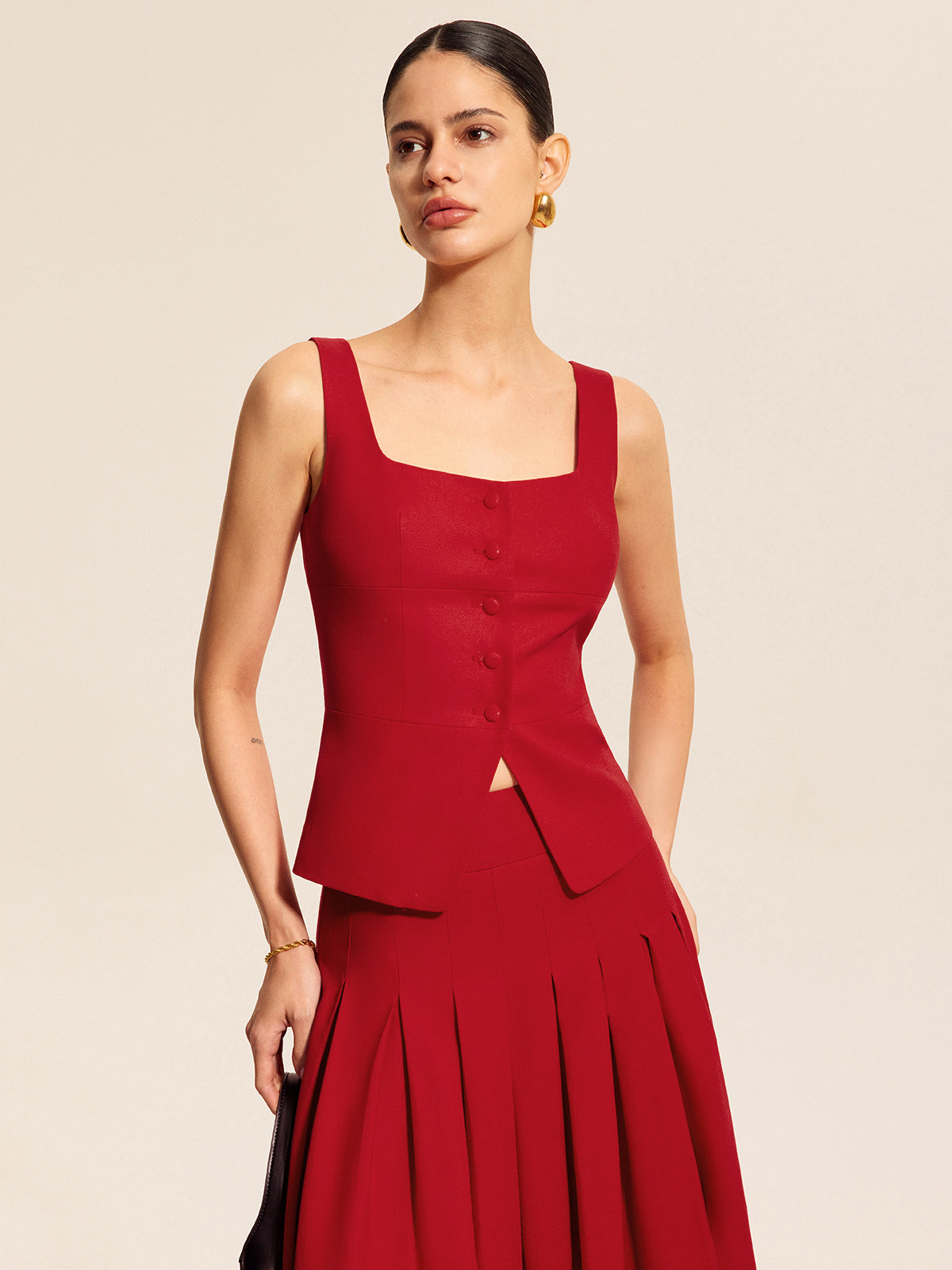 Fudus Trägertop aus Baumwolle und Leinen mit quadratischem Ausschnitt