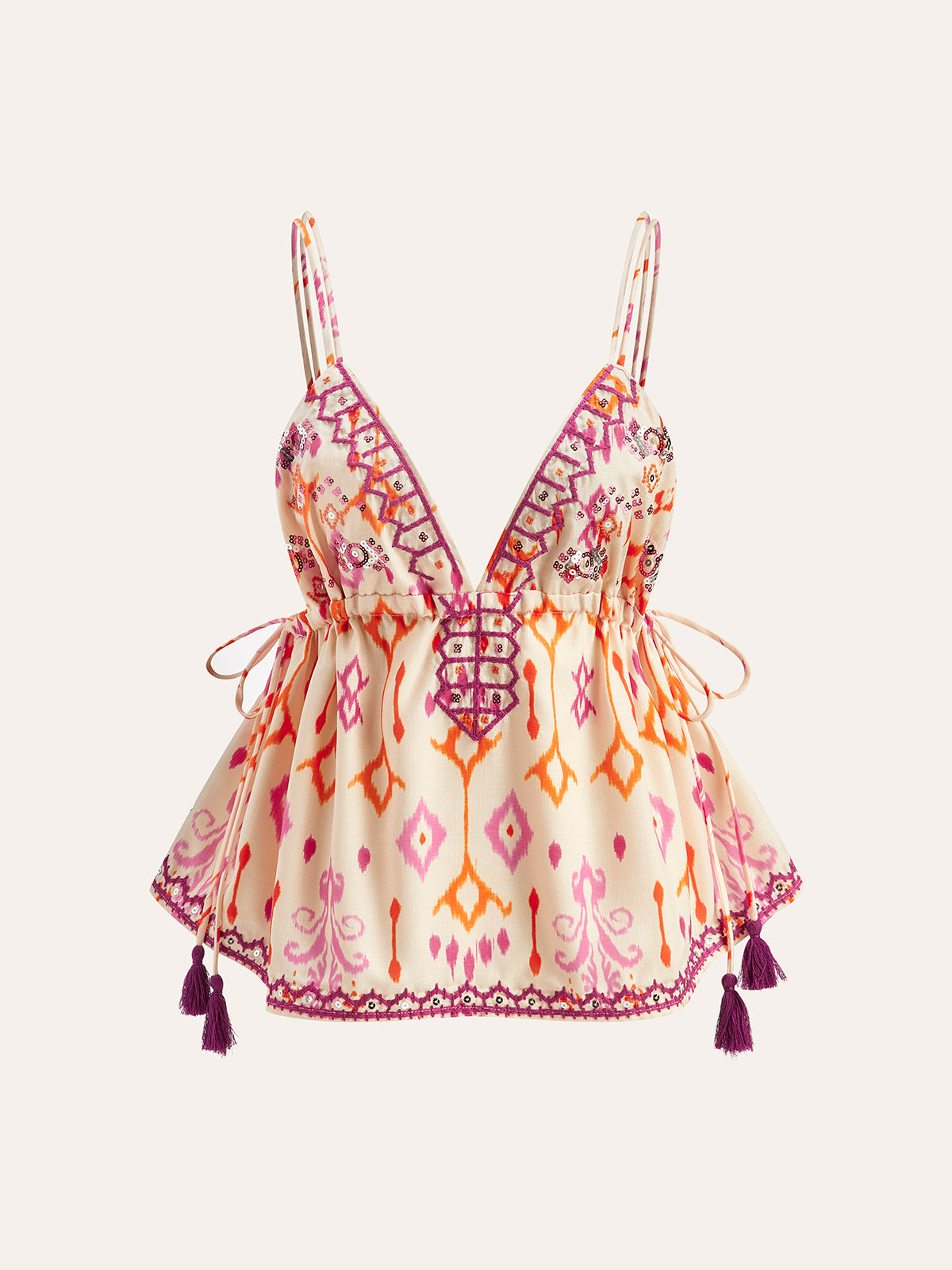 Boho Cami Top mit Stickerei und Quasten von Fudus