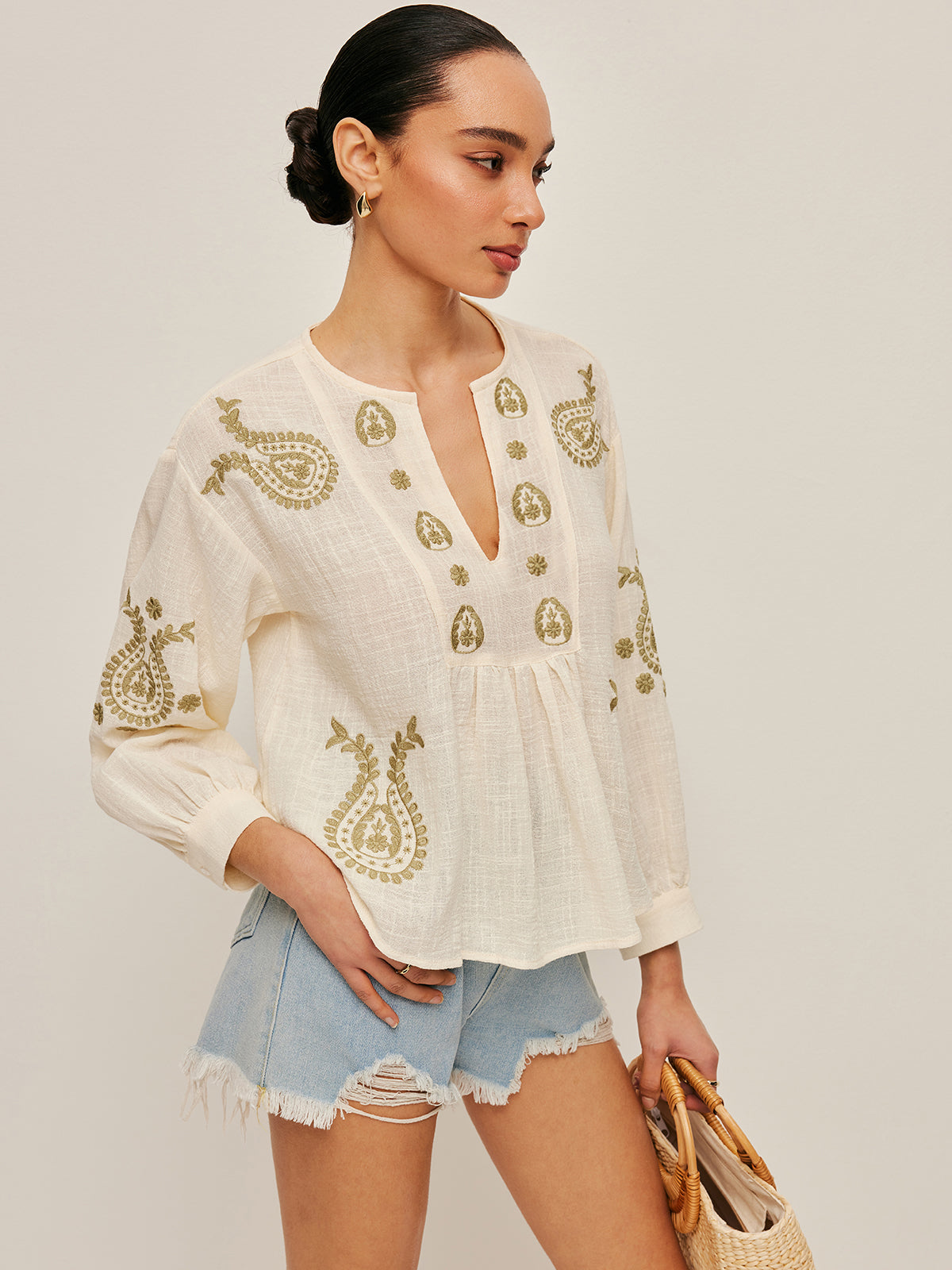Boho-Bluse mit Stickerei von Fudus
