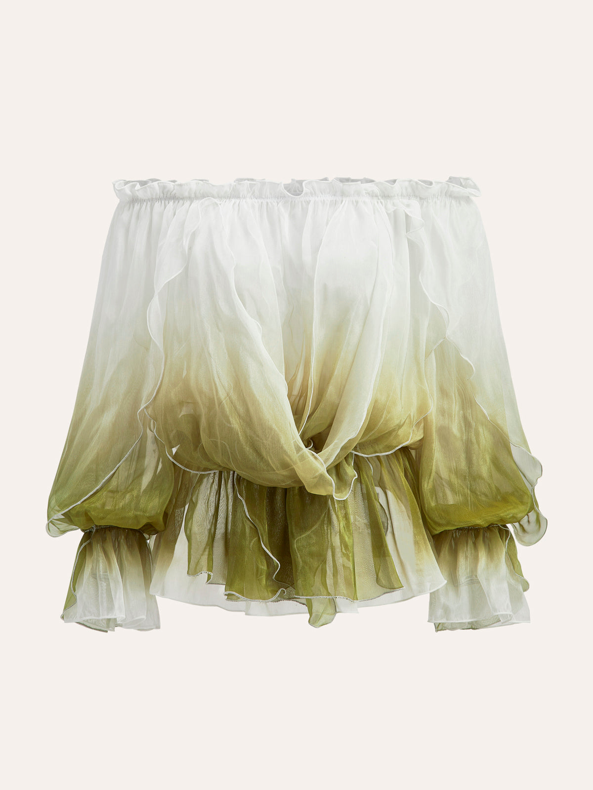 Fudus Chiffon Bluse: Semi-transparente, Blumenmuster, Schulterfrei, Farbverlauf