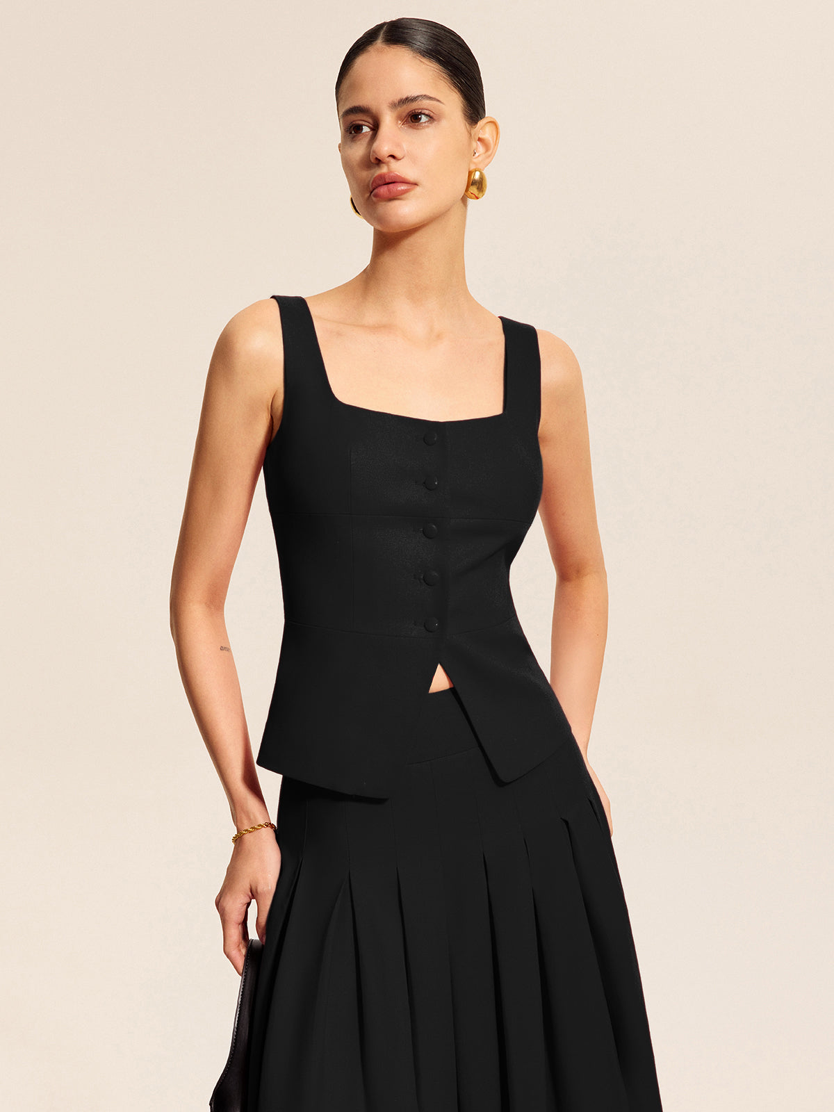 Fudus Trägertop aus Baumwolle und Leinen mit quadratischem Ausschnitt