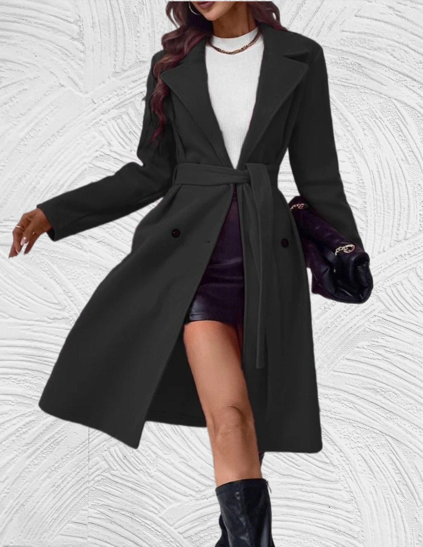 Krohn-e | Lange und Oversized Jacke mit Knopfverschluss, Brusttaschen und Bindegürtel