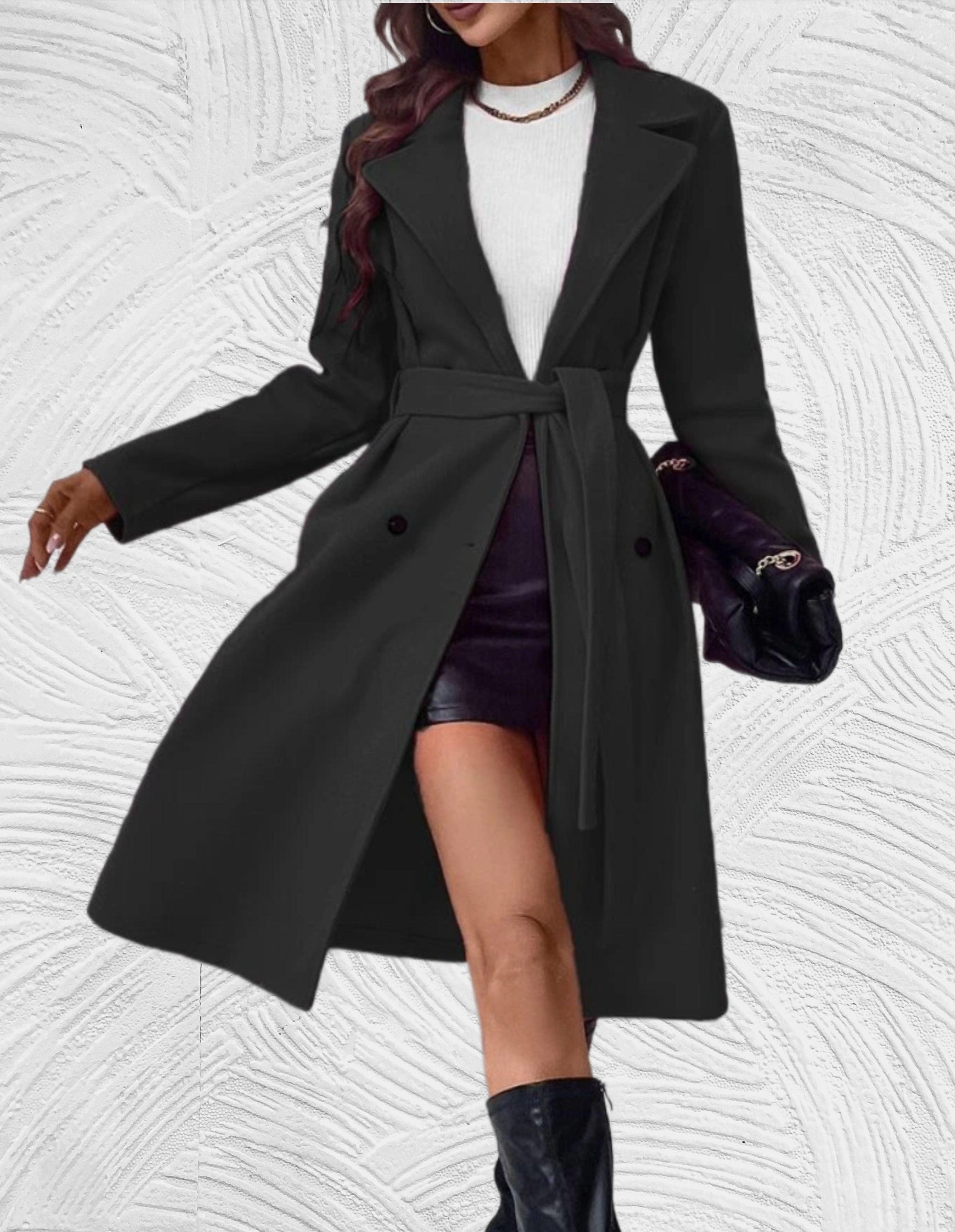 Krohn-e | Lange und Oversized Jacke mit Knopfverschluss, Brusttaschen und Bindegürtel