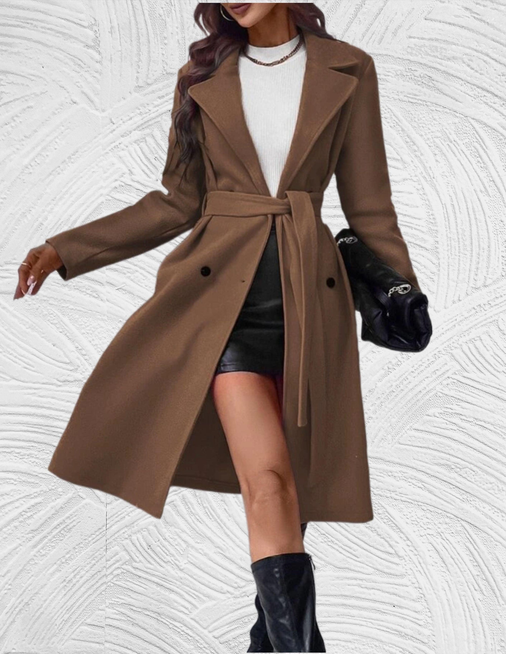 Krohn-e | Lange und Oversized Jacke mit Knopfverschluss, Brusttaschen und Bindegürtel
