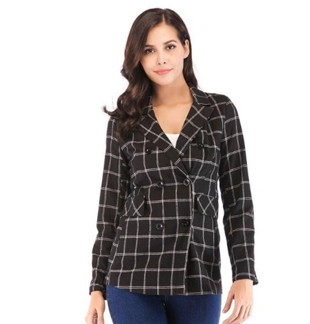 Krohn-e | Klassisch Karierter Blazer Doppelreihiges Design Elegant und Modern