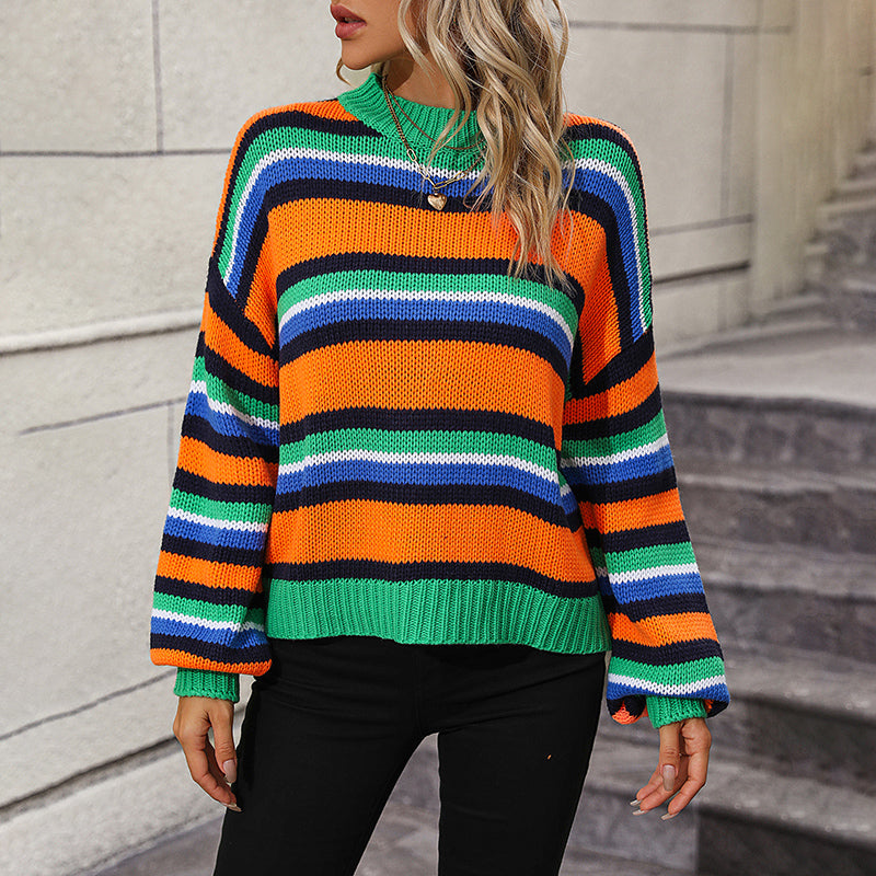 Krohn-e | Gestreifter Strickpullover in Sanften Tönen