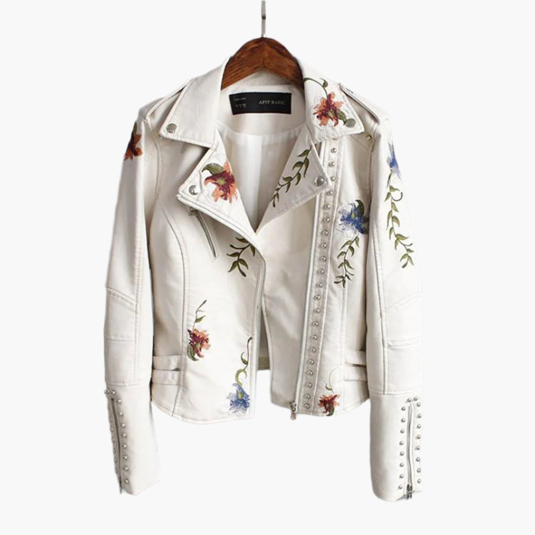Krohn-e | Bikerjacke mit Blumenmuster für Damen - Kurz