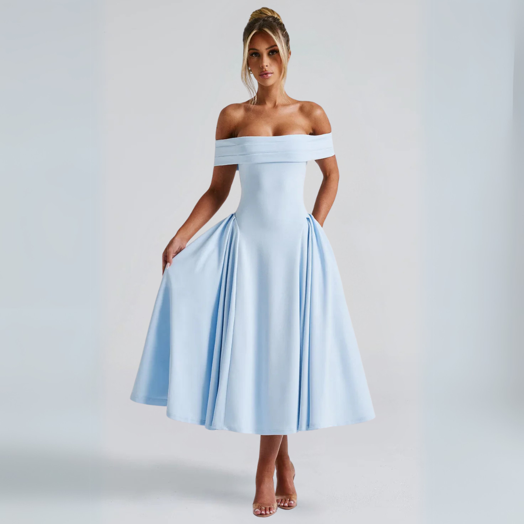 Elegantes blaues Midi-Kleid für Damen - Belina
