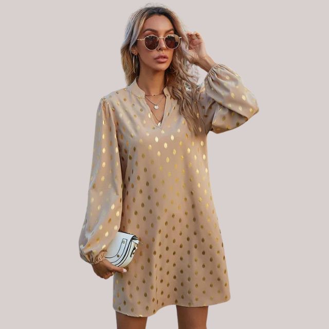 KROHN-E Damen Mini-Kleid Polka Dots Kurze Ärmel Ausgestellt
