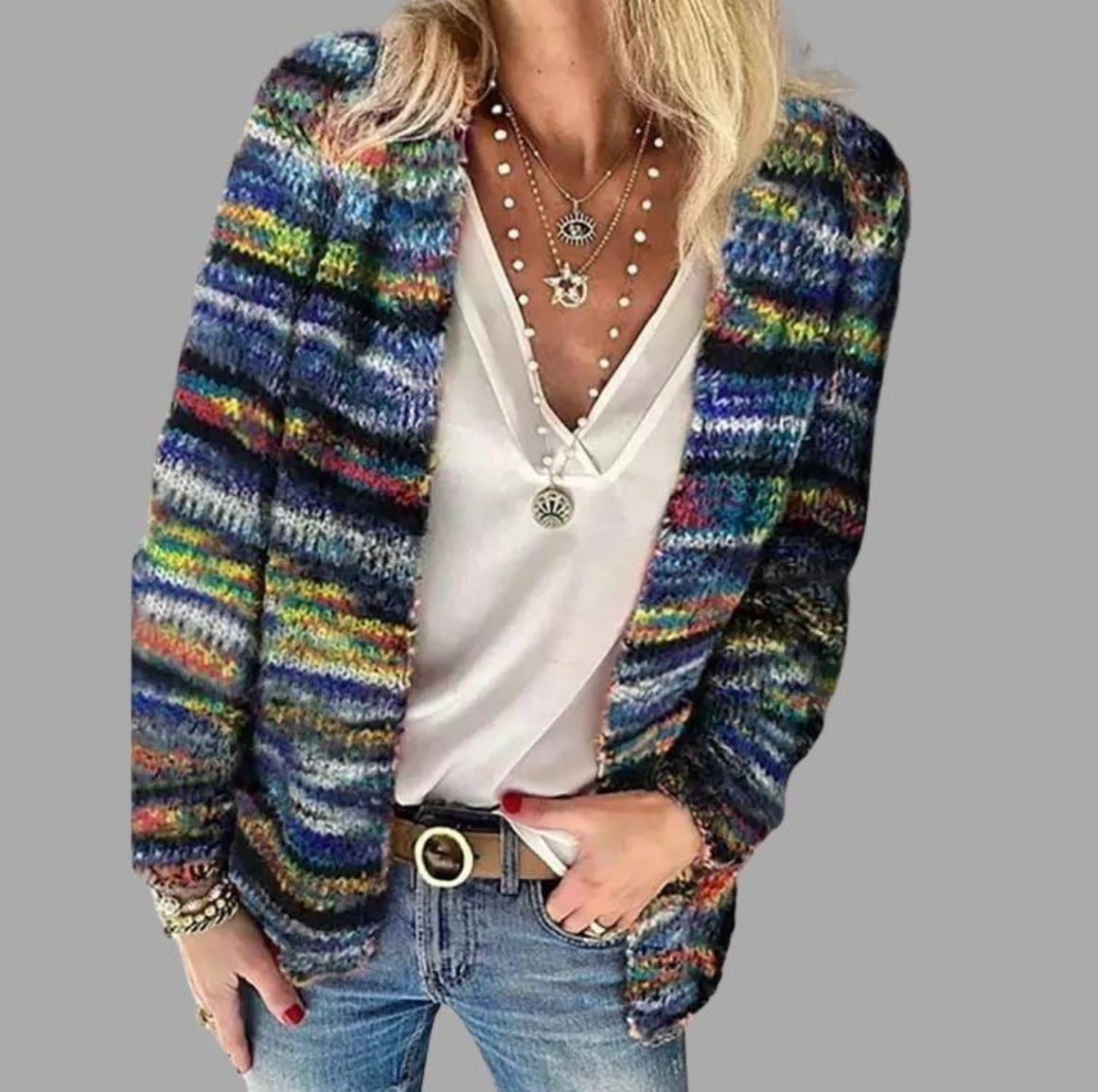 Krohn-e | Leichte Mehrfarbige Strickjacke