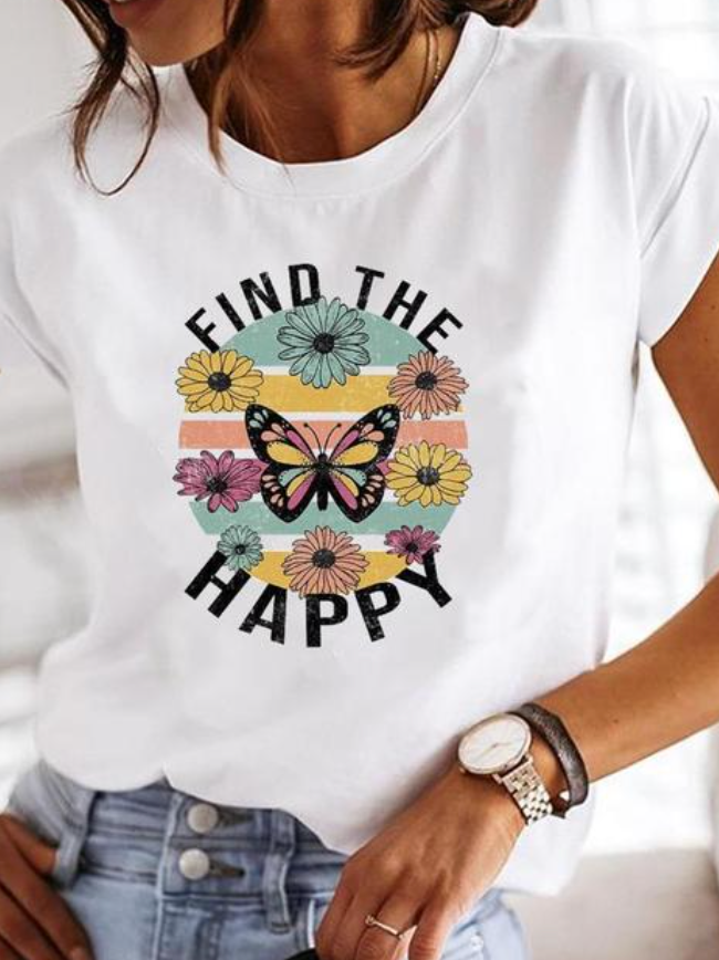 Damen T-Shirts mit Rundhals und lässigen Grafikdesigns