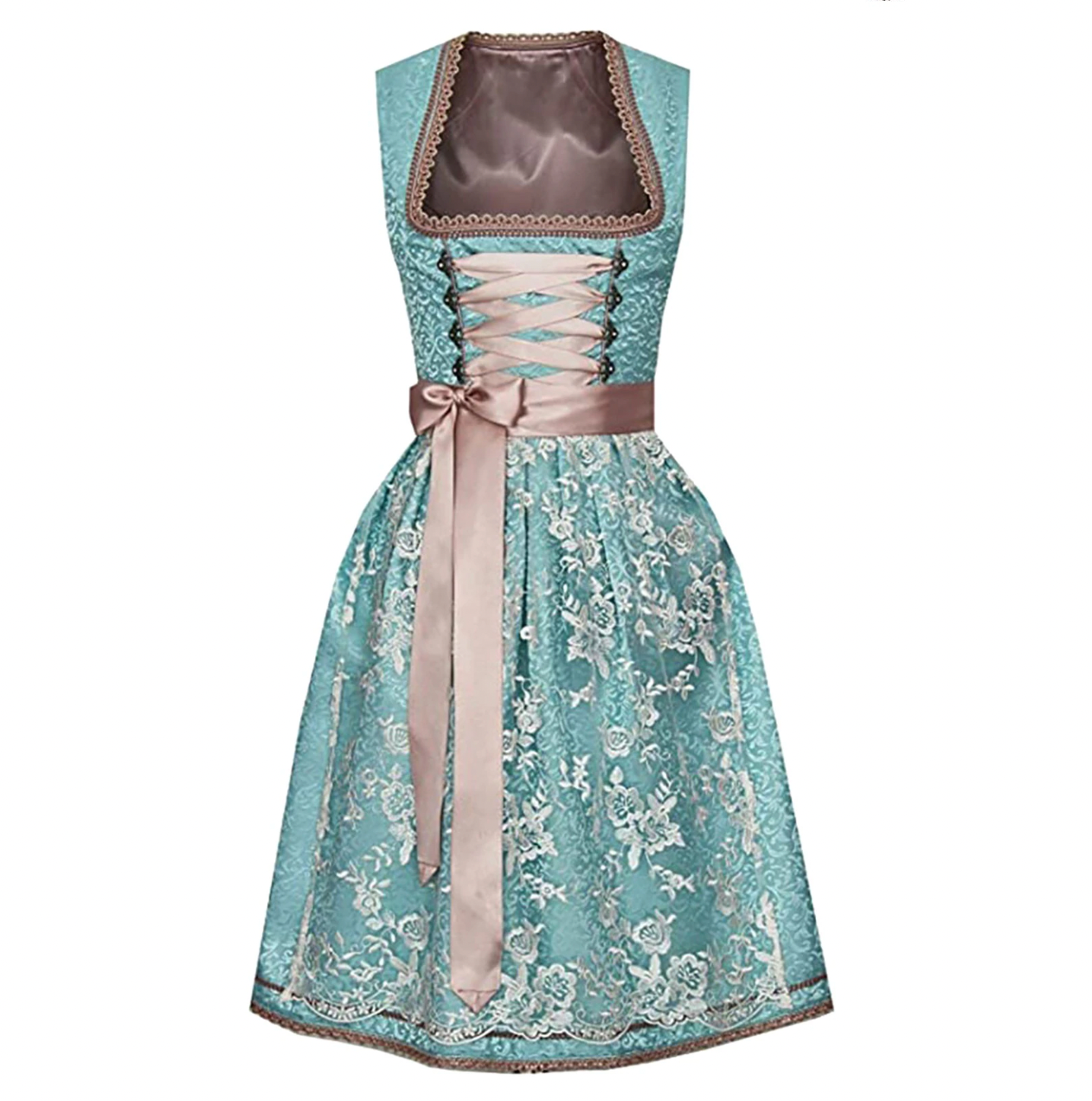 Fiona | Damen Dirndl Türkis Spitze Satin-Schürze Trachtenkleid