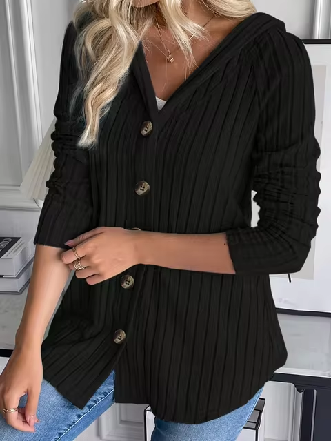 Fudus Kapuzenpullover mit gerippten Bündchen und Knopfleiste