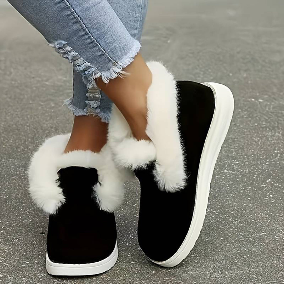 Krohn-e | Winter Flach Schuh Dick-Sohlige Samt Slipper Schnee Stiefel
