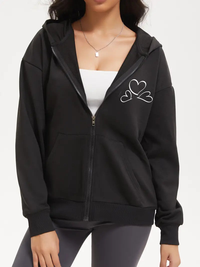 Ellessyn Damen Kapuzenpullover mit Liebe Herz Musterdruck, Langarm