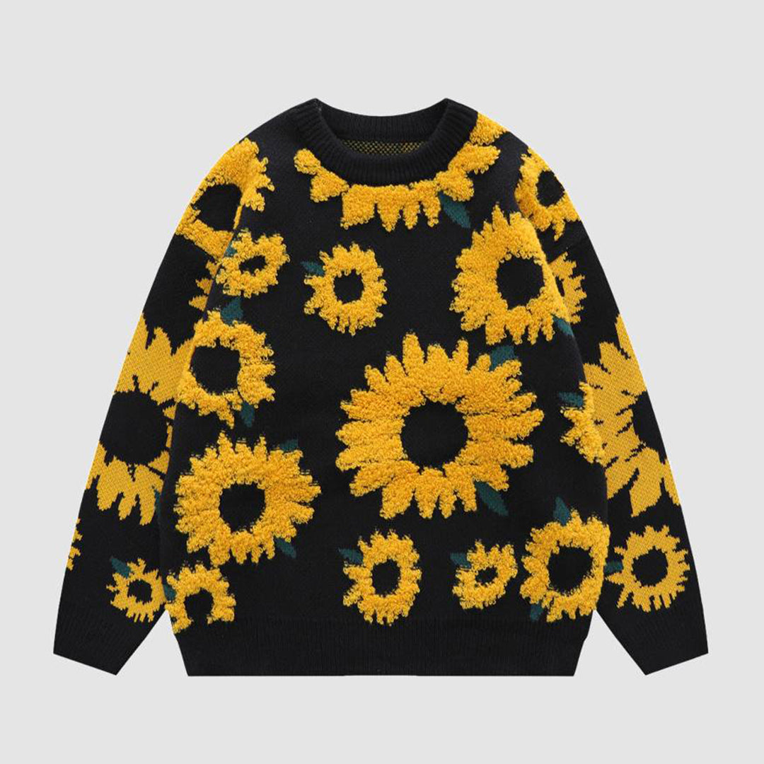Krohn-e | Pullover Sonnenblumenprint Acryl Gemustert, Bequem