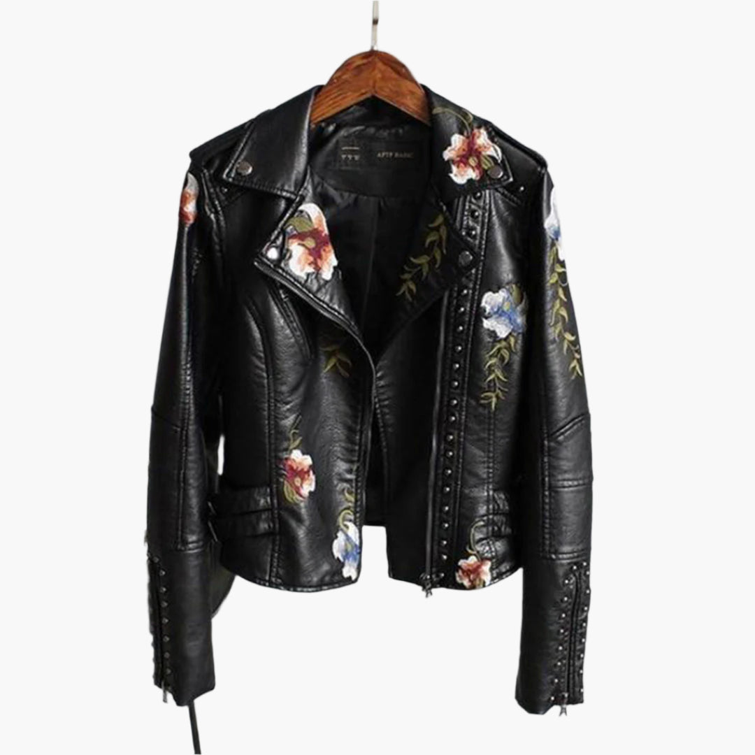 Krohn-e | Bikerjacke mit Blumenmuster für Damen - Kurz