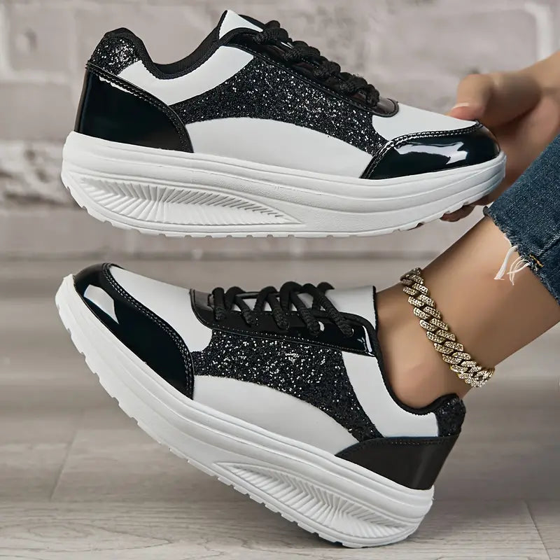 Leichte Damen-Pailletten Schuhe mit dicker Sohle von Maelys