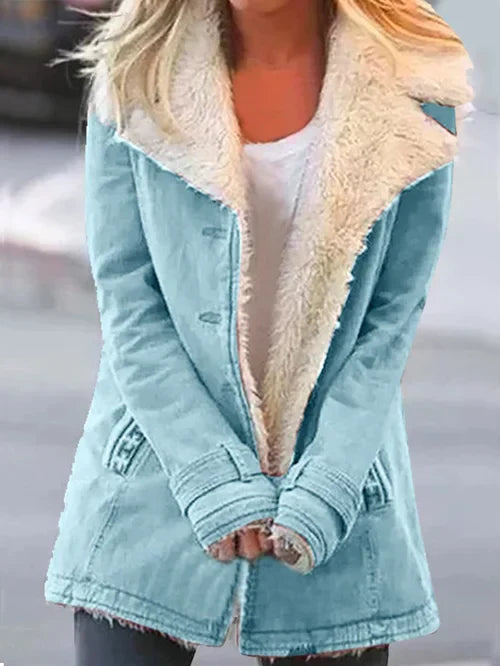 Krohn-e | und warme stilvolle Damenjacke mit luxuriösem Sherpa-Futter – bequeme lässige Winterjacke