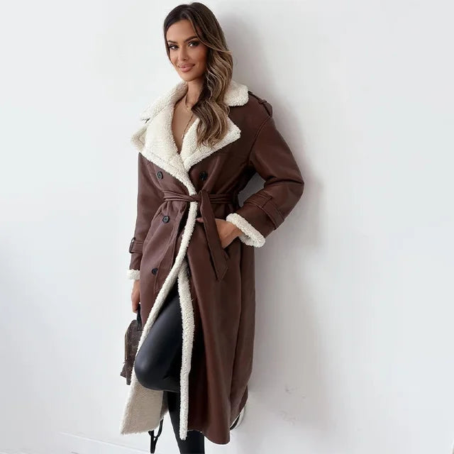Krohn-e | Damen Winter Warmer langer Mantel Button-Down