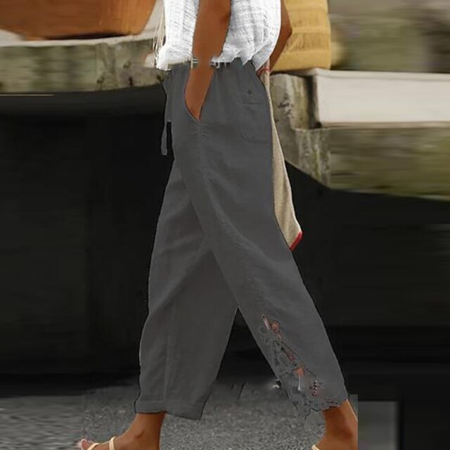 Pants with embroidered flower - GRETA
