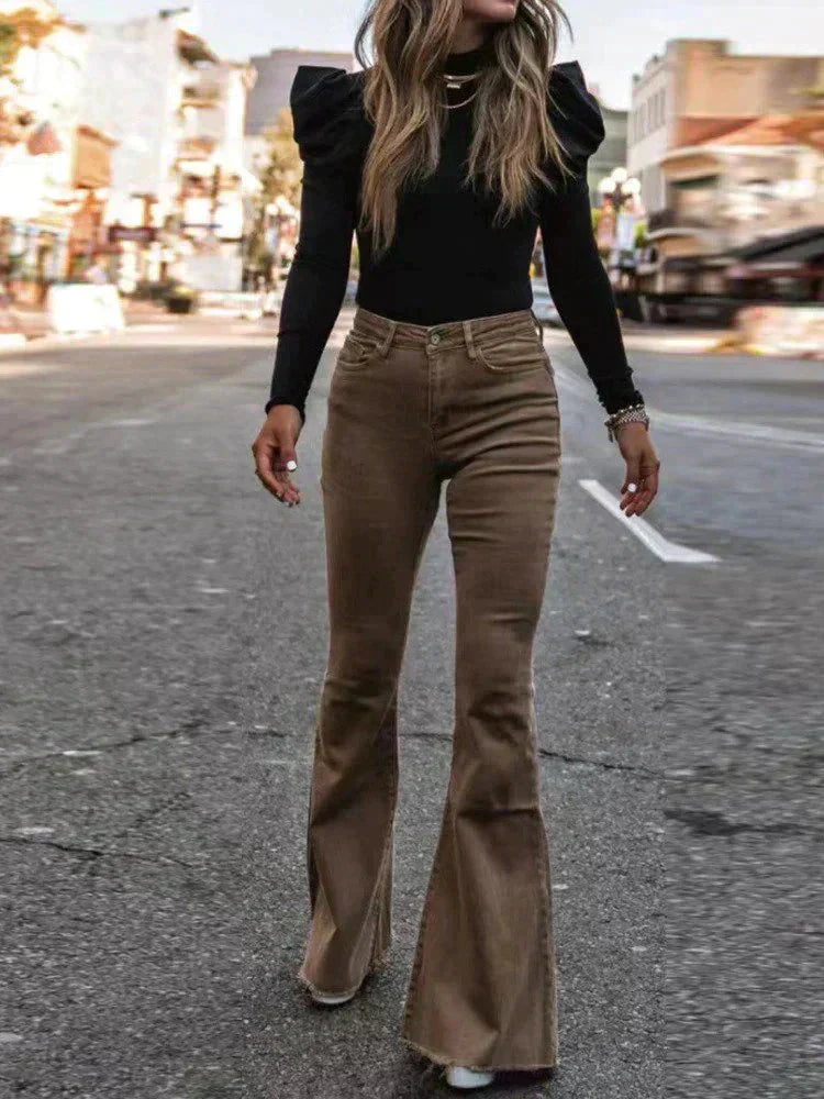 Krohn-e | Schmeichelnde Damen Bootcut Hose mit Hohem Bund und Bequemer Passform