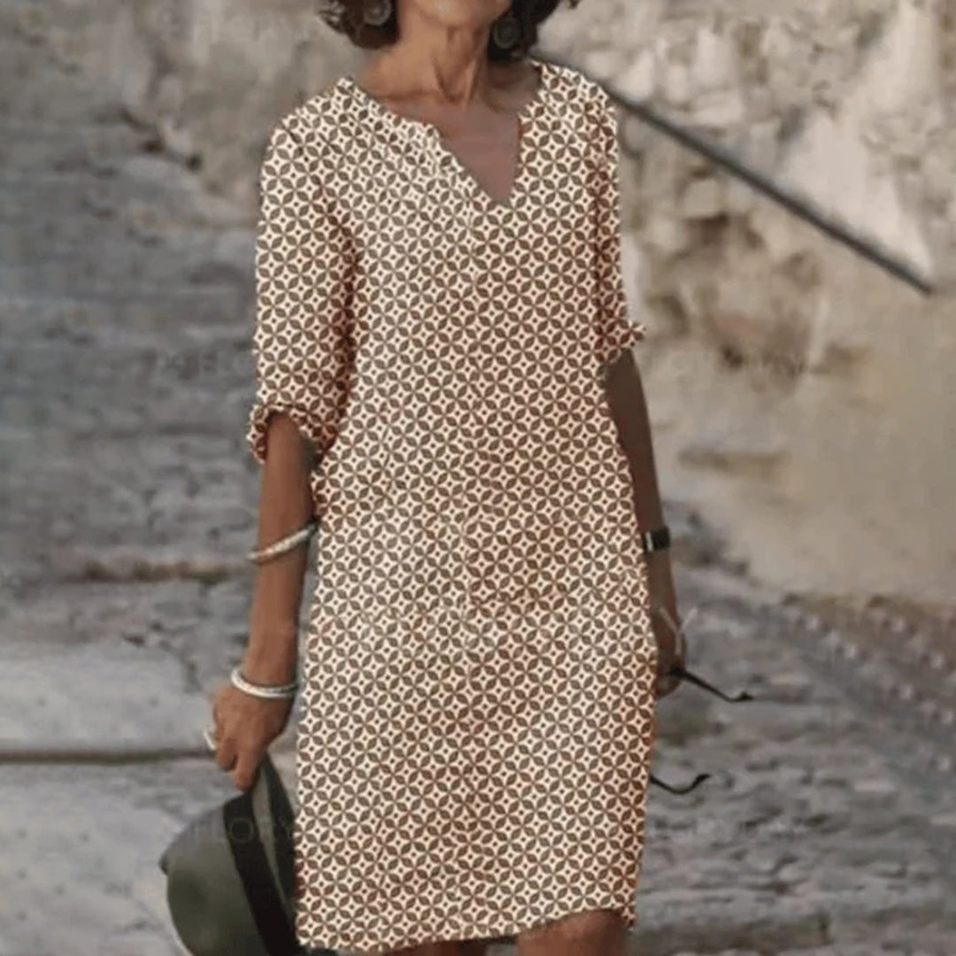 Klassisches geometrisches Kleid mit Dreiviertelärmeln für Damen