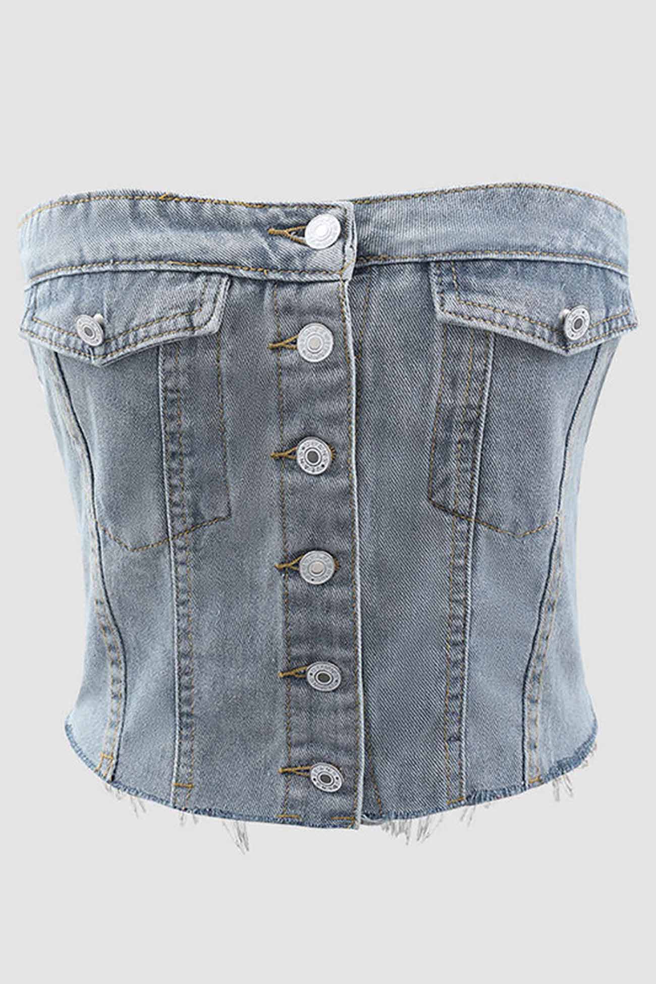 Fudus Trägerloses Denim-Crop-Top