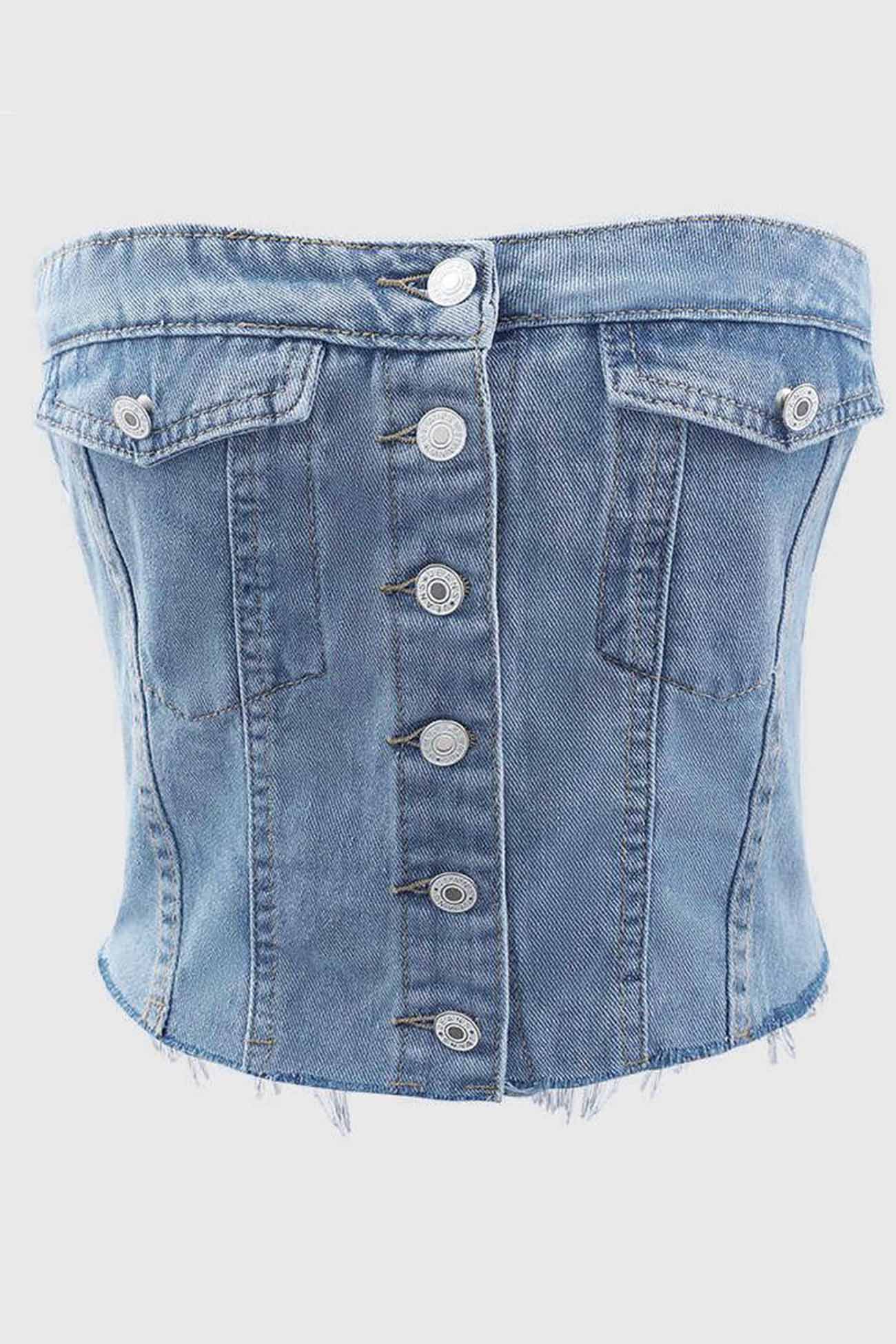 Fudus Trägerloses Denim-Crop-Top