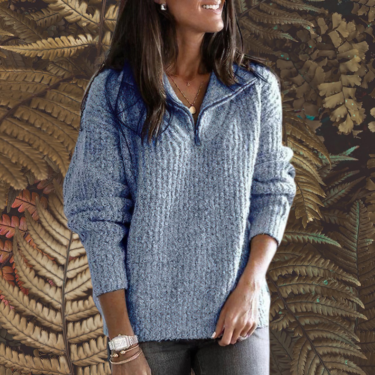 Damen-Pullover mit Reißverschluss, Oversize