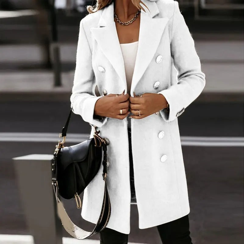 Krohn-e | Klassische Lange Wolljacke mit Zweireihiger Schließe Wollmischung Sophisticated und Bequem
