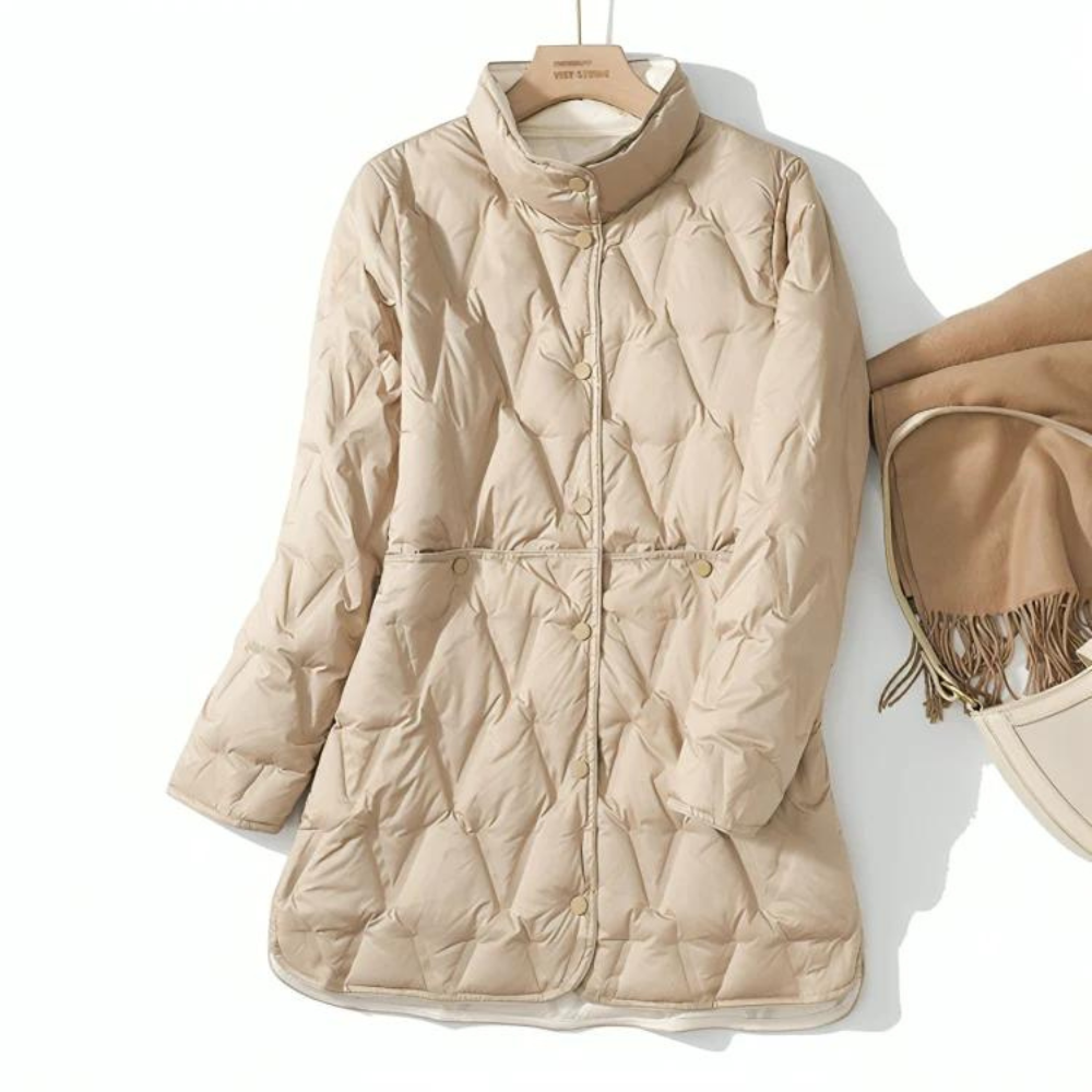 Krohn-e | Mittel-Lang Leicht Beidseitig Weiß Daunenjacke