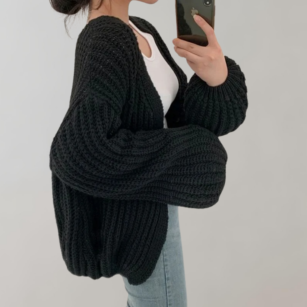 Krohn-e | Cardigan - Damen Gemütlicher Offener Strick Langarmpullover