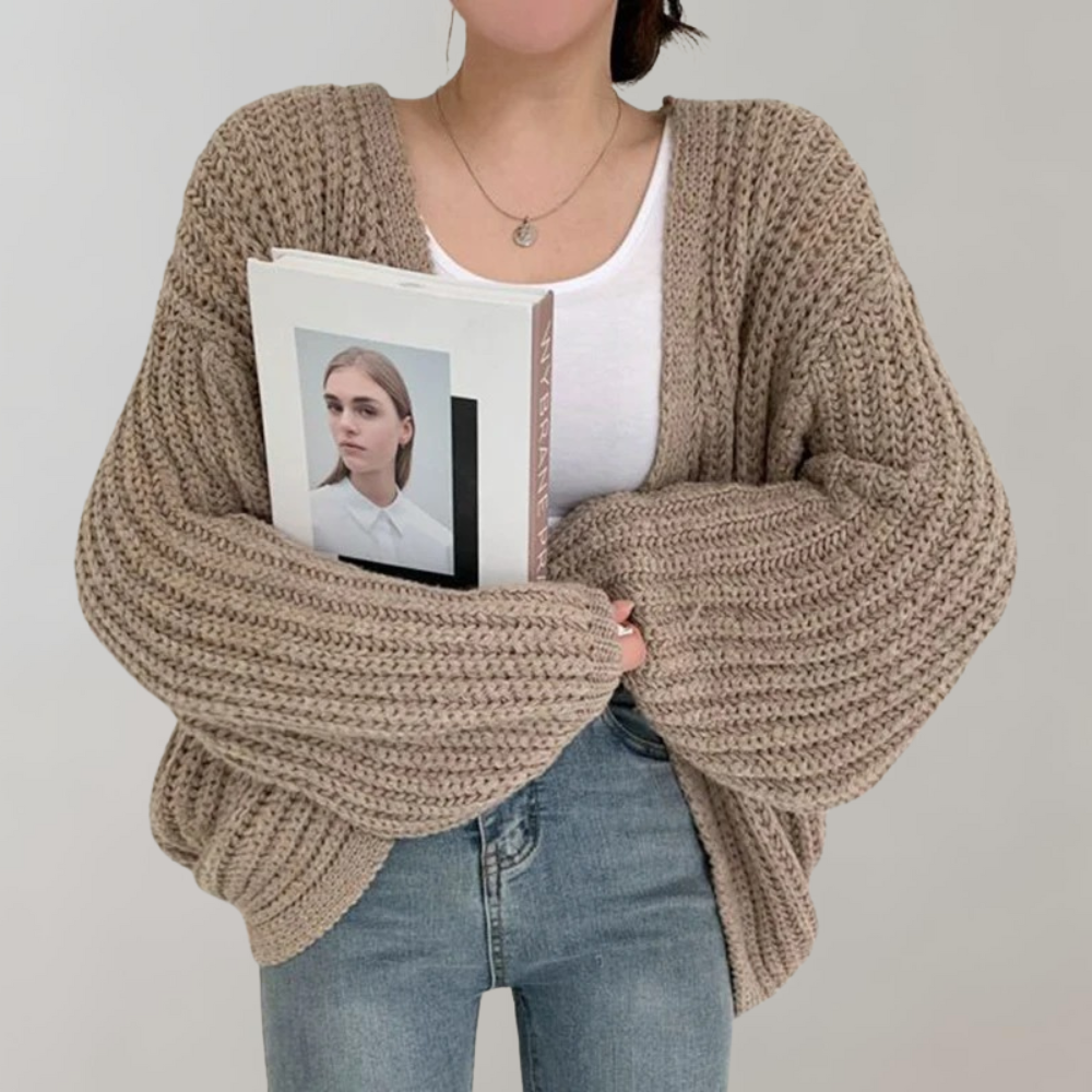 Krohn-e | Cardigan - Damen Gemütlicher Offener Strick Langarmpullover
