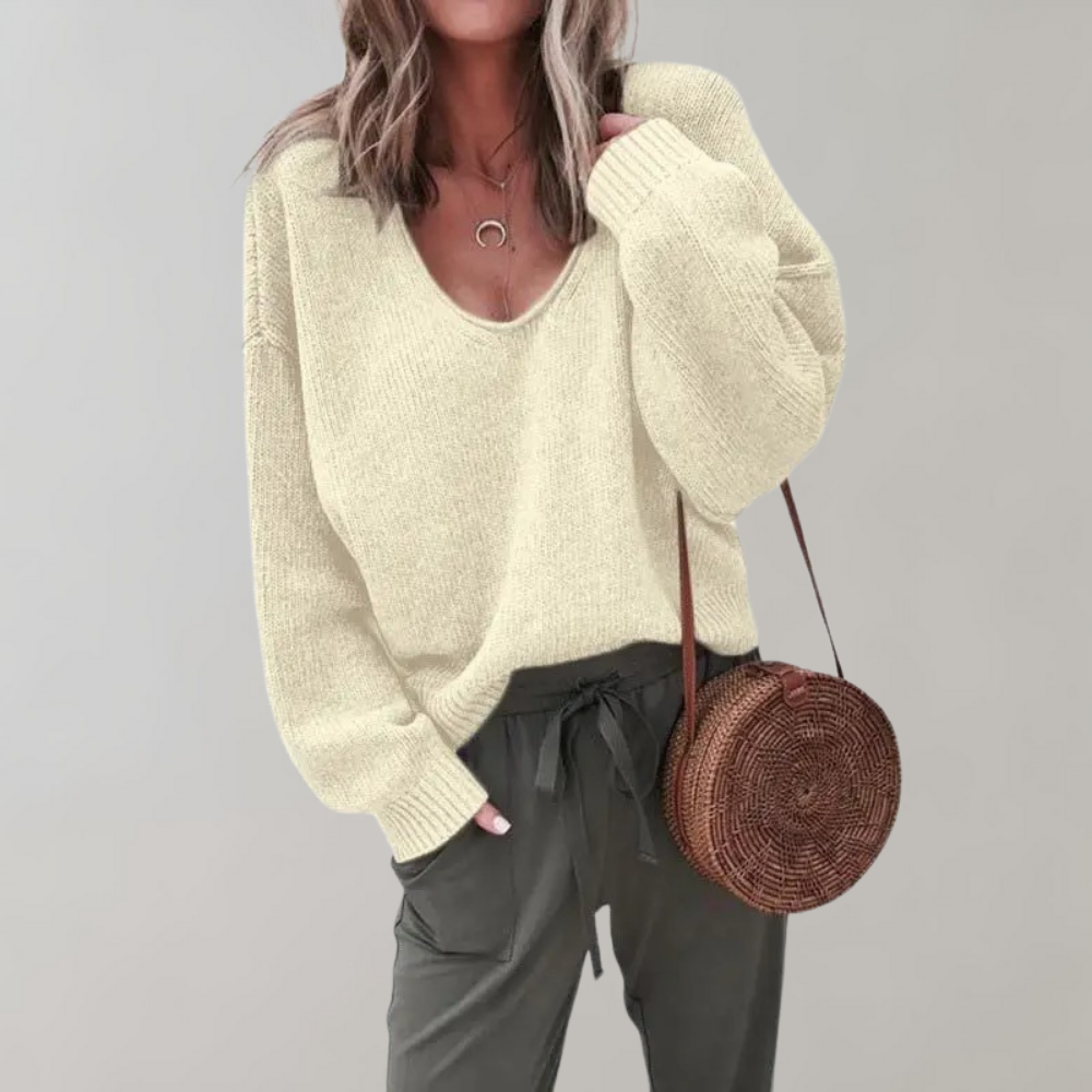 Relaxter Damen-Strickpullover mit V-Ausschnitt