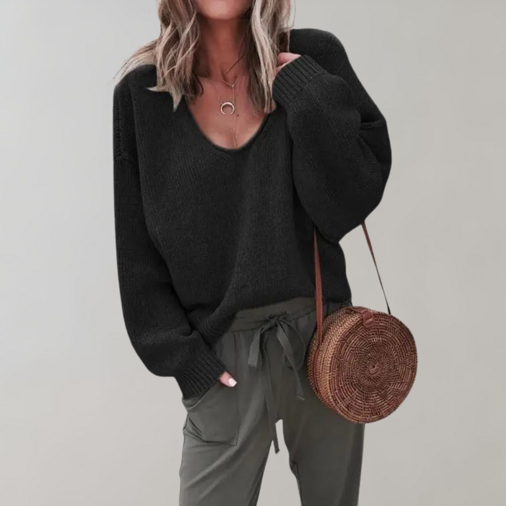 Relaxter Damen-Strickpullover mit V-Ausschnitt